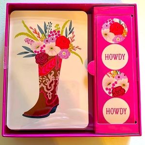 Western In Cowgirl Floral Boot Note Card Set of 12 w/seals NIB So Cute 👢